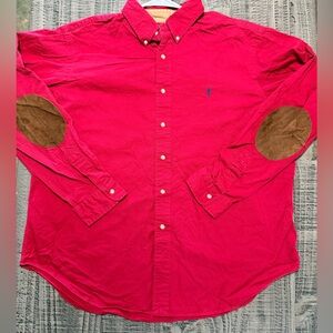 Polo by Ralph Lauren Red Button-Down Shirt with Brown Elbow Patches